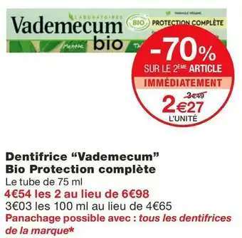 Monoprix Vademecum dentifrice bio protection complète offre