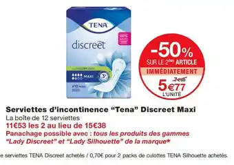 Monoprix Tena serviettes d’incontinence discreet maxi offre