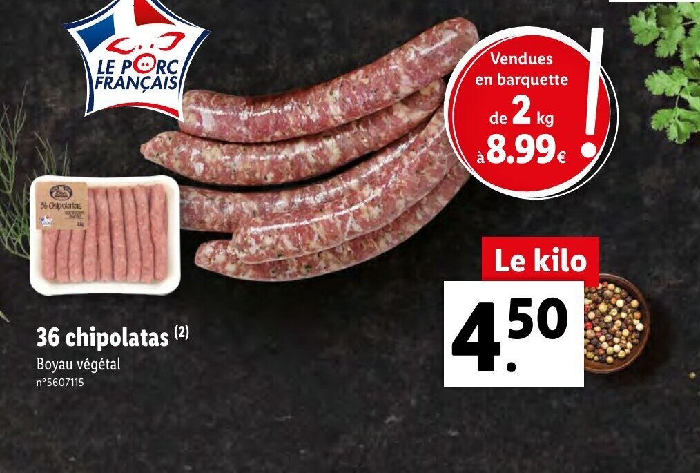 Promo 36 Chipolatas chez Lidl