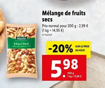 Lidl Mélange de fruits secs offre