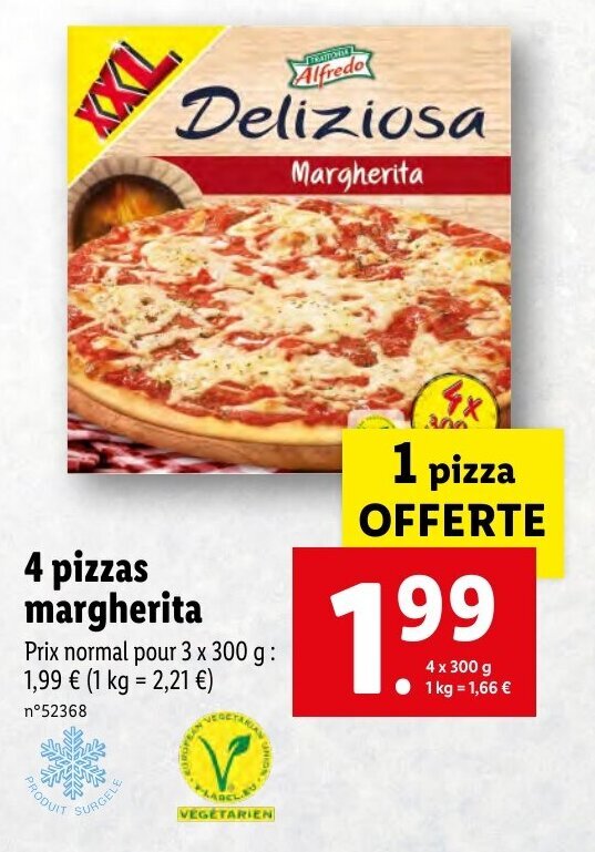 Promo 4 Pizzas margherita chez Lidl