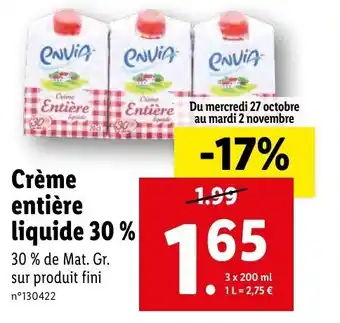 Lidl Crème entière liquide 30% offre