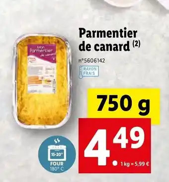 Lidl Parmentier de canard offre