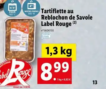 Lidl Tartiflette au reblochon de savoie label rouge offre