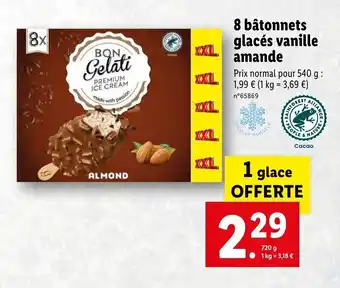 Lidl 8 Bâtonnets glacés vanille amande offre