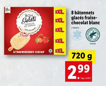 Lidl 8 Bâtonnets glacés fraise- chocolat blanc offre