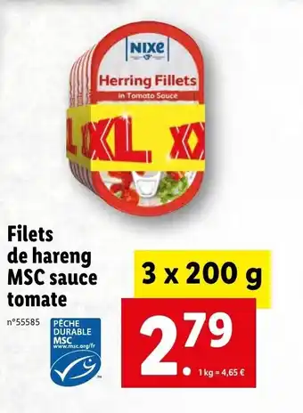 Lidl Filets de hareng MSC sauce tomate offre