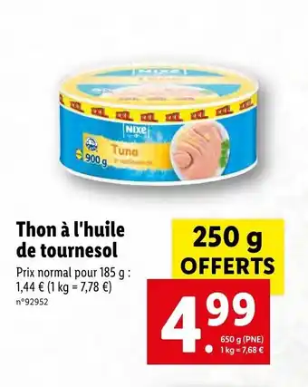 Lidl Thon à l'huile de tournesol offre