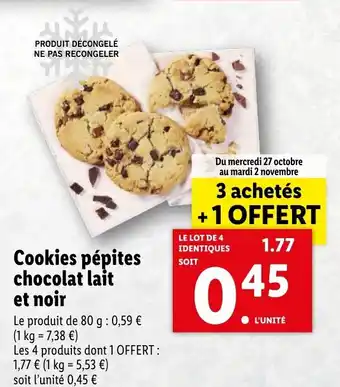 Lidl Cookies pépites chocolat lait et noir offre