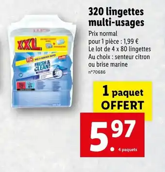 Lidl 320 Lingettes multi-usages offre