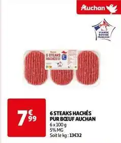 Auchan Auchan - 6 steaks haches pur bœuf offre