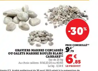 Hyper U GRAVIERS MARBRE CONCASSÉS OU GALETS MARBRE ROULÉS BLANC offre