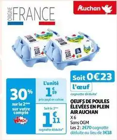 Auchan Auchan - oeufs de poules élevées en plein air offre