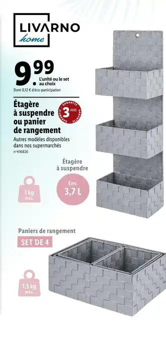 Lidl LIVARNO home Étagère à suspendre ou panier de rangement offre