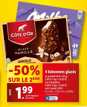 Lidl Côte d'or 4 bâtonnets glacés offre