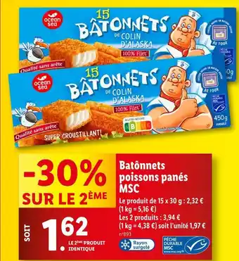 Lidl OCÉAN SEA Batônnets poissons panés MSC offre