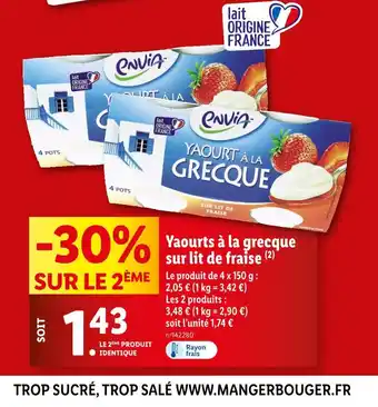 Lidl ENVIA Yaourts à la grecque sur lit de fraise offre