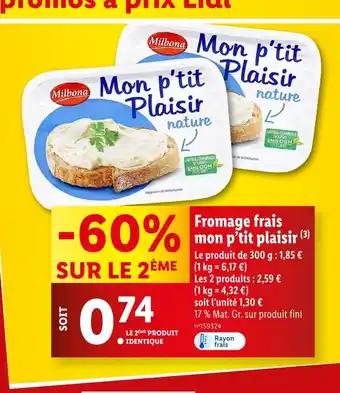 Lidl Milbona Fromage frais Mon p’tit plaisir offre