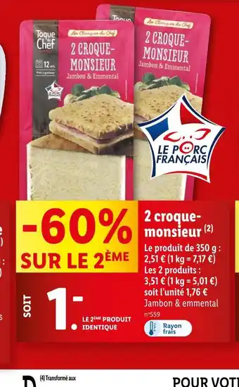 Lidl Toque du Chef 2 croque-monsieur offre