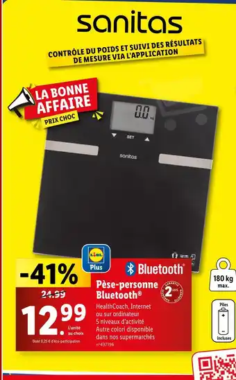 Lidl SANITAS Pèse-personne Bluetooth offre