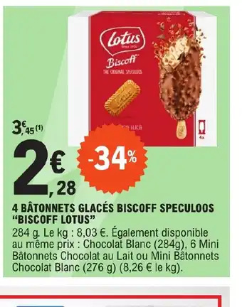 E.Leclerc Express 4 BÂTONNETS GLACÉS BISCOFF SPECULOOS "BISCOFF LOTUS" offre