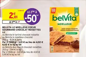 Intermarché Contact BELVITA LE MOELLEUX COEUR GOURMAND CHOCOLAT NOISETTES offre