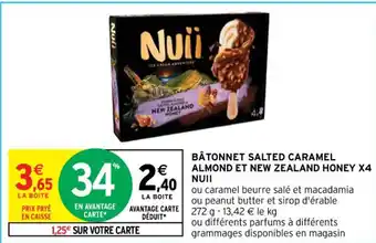 Intermarché Contact BÂTONNET SALTED CARAMEL ALMOND ET NEW ZEALAND HONEY X4 NUII offre