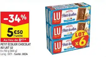 Leader Price PETIT ÉCOLIER CHOCOLAT AU LAIT LU offre