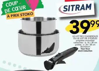 Stokomani LE LOT DE 2 CASSEROLES OU LE LOT DE 2 POÊLES poignées amovibles casseroles: 0. 16 / 20 cm poêles: 0. 24/28 cm Aluminium offre