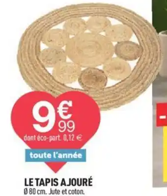 Centrakor LE TAPIS AJOURÉ 080 cm. Jute et coton. offre