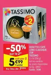 Leader Price Tassimo - dosettes café long classique l'or offre