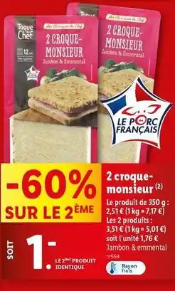 Lidl Toque du chef - 2 croque- monsieur offre