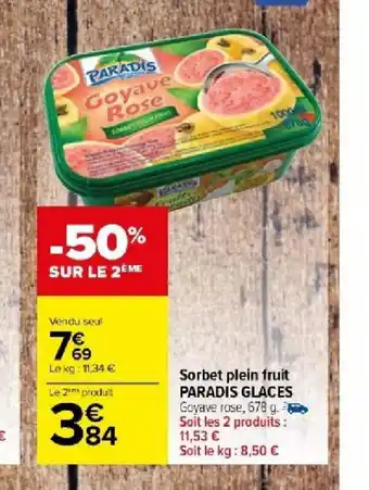 Carrefour Market Sorbet plein fruit PARADIS GLACES offre