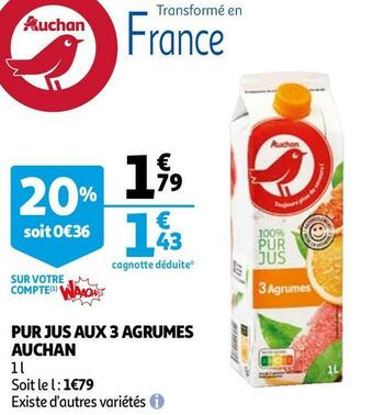 Promo Auchan Pur Jus Aux 3 Agrumes Chez Auchan