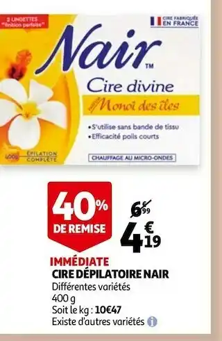 Auchan Nair cire dépilatoire offre