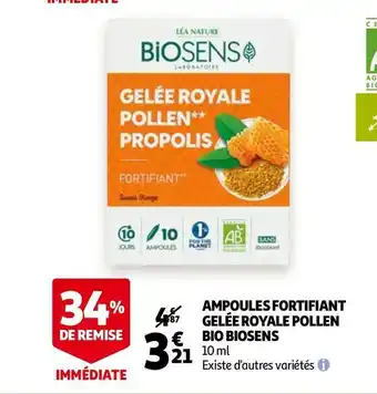 Auchan Biosens ampoules fortifiant gelée royale pollen bio offre