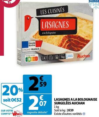 Auchan Lasagnes a la bolognaise surgelées auchan offre