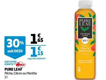 Auchan Pure leaf pêche, citron ou menthe offre
