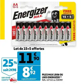 Auchan Energizer piles lr06 ou lr03 offre