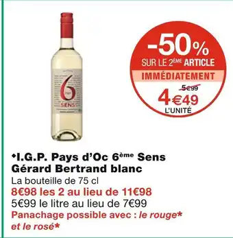 Monoprix Gérard Bertrand I.G.P. Pays d’Oc 6ème Sens blanc offre