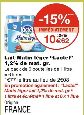 Monoprix Lactel Lait Matin léger 1,2% de mat. gr offre