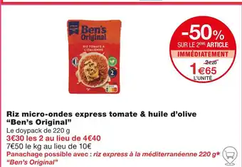 Monoprix Ben’s Original Riz micro-ondes express tomate & huile d’olive offre