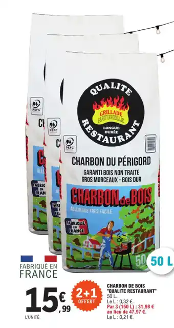 E.Leclerc CHARBON DE BOIS "QUALITE RESTAURANT" 50 L. offre