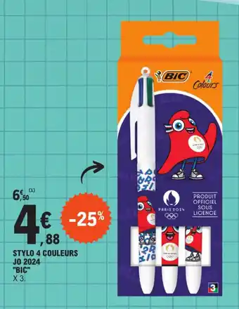 E.Leclerc STYLO 4 COULEURS JO 2024 "BIC" X 3. offre