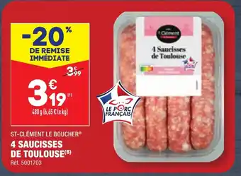 ALDI ST-CLÉMENT LE BOUCHER® 4 SAUCISSES DE TOULOUSE(B) offre