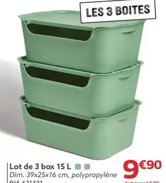 Gifi |Lot de 3 box 15 L | Dim. 39x25x16 cm, polypropylène offre