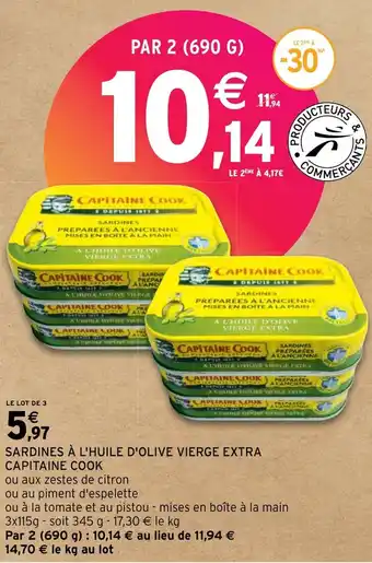 Intermarché SARDINES À L'HUILE D'OLIVE VIERGE EXTRA CAPITAINE COOK offre