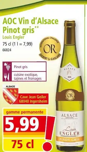 Norma Louis Engler AOC Vin d’Alsace Pinot gris offre