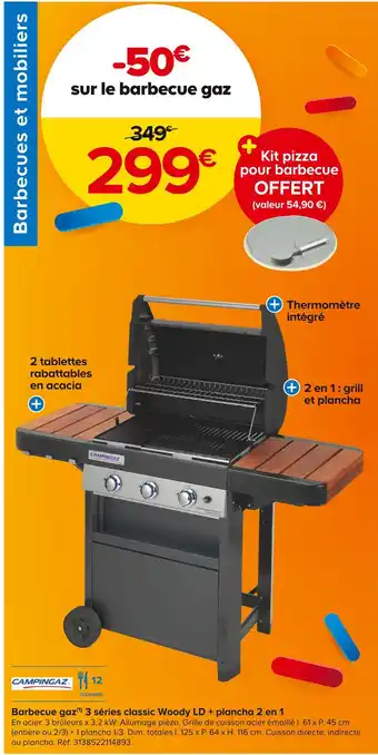 Castorama CAMPINGAZ Barbecue gaz 3 séries classic Woody LD + plancha 2 en 1 offre