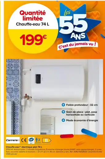 Carrera Chauffe-eau électrique plat 74 L